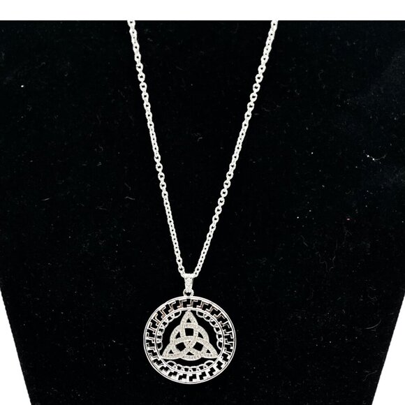 Irish Celtic Trinity Knot Pendant Necklace With Rhinestones On Silver Chain - Picture 7 of 12